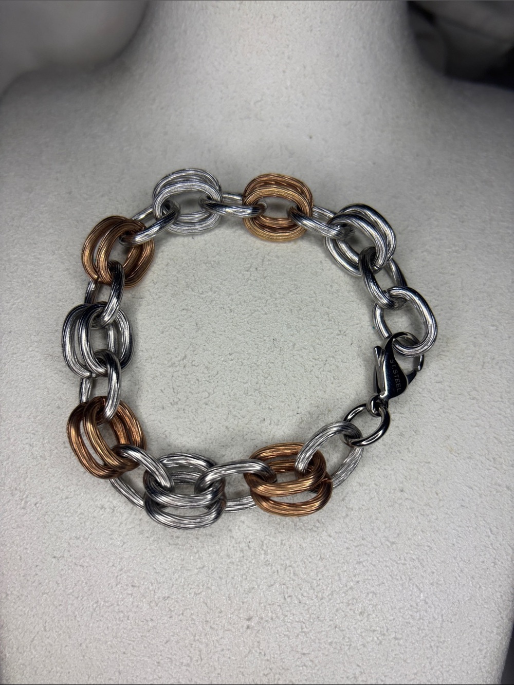 Two-Tone Stainless Steel Silver and copper Link Bracelet - Women's Jewelry